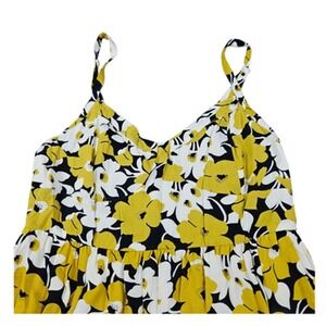 Blush‎ & Day Dress Womens Large Yellow White Floral Tiered Sleeveless Lined Boho